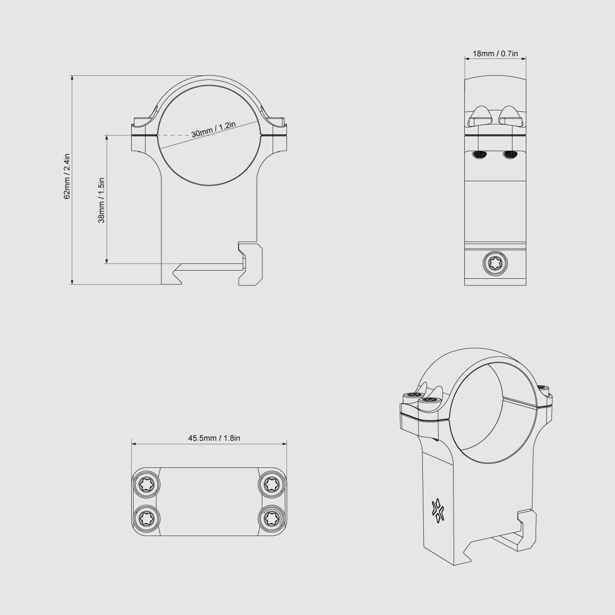Ringpaar Vector X-Accu, 30 mm, 1,5", Weaver-Schiene – hoch, Bild 8 von 10
