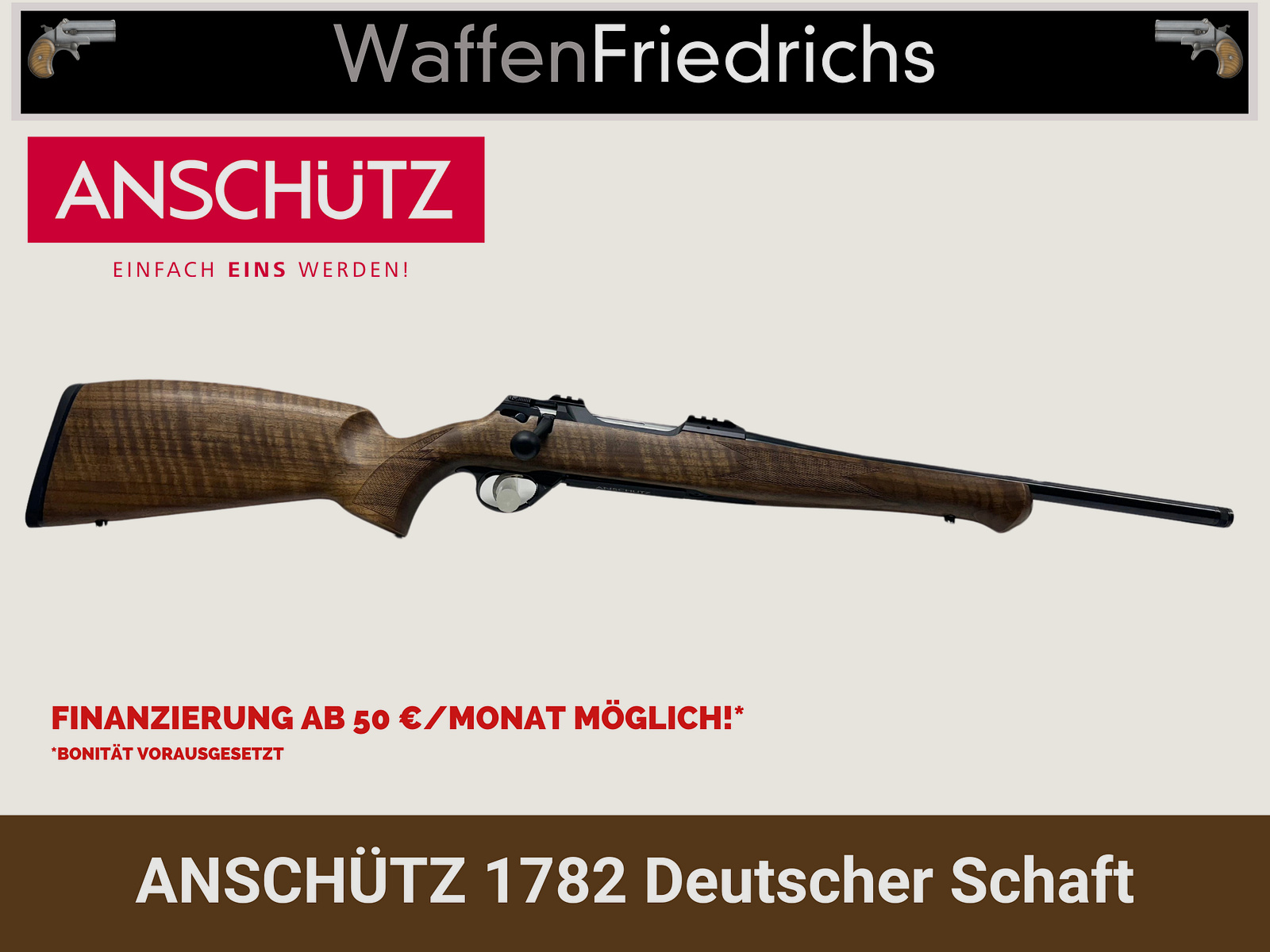 ANSCHÜTZ 1782 Deutscher Schaft - LL 47cm - Premium Holzklasse - WaffenFriedrichs