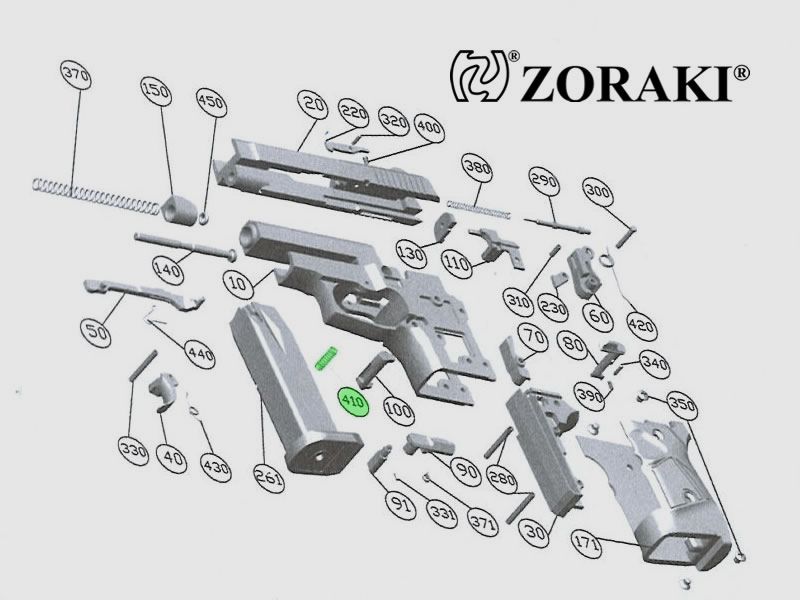 Magazinhaltefeder fĂĽr Schreckschuss Pistole Zoraki 914, Kaliber 9 mm P.A.K., Ersatzteil