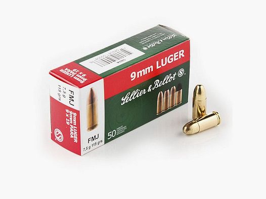 Sellier&Bellot 9mm Luger FMJ 115grn (50 stuks)
