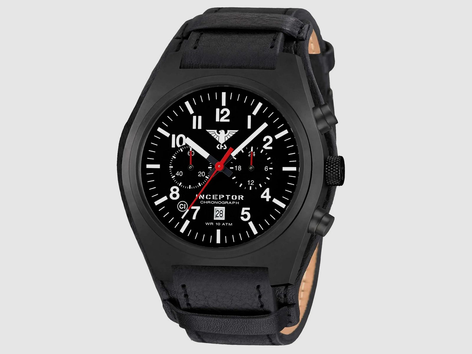 KHS KHS Armbanduhr Inceptor Black Steel Chronograph Leder-G-Pad