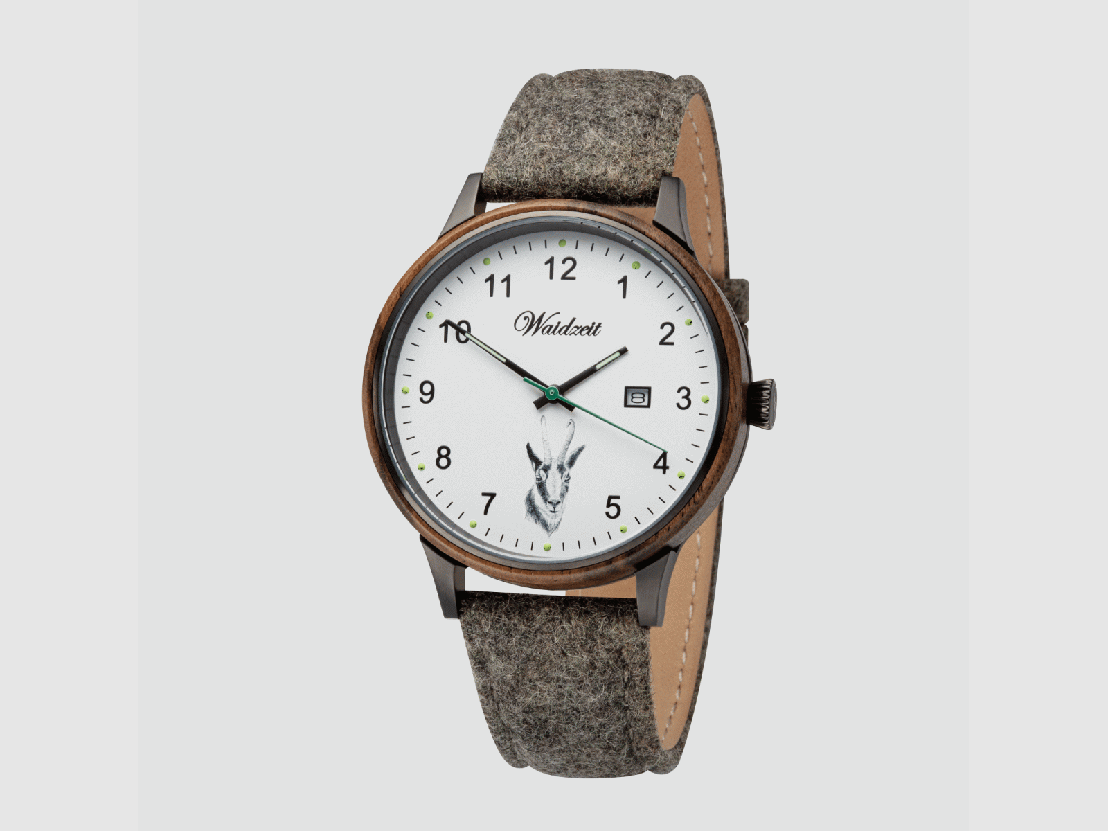Herrenjagduhr Hubertus Rehbock mit Lodenarmband Olivgrün