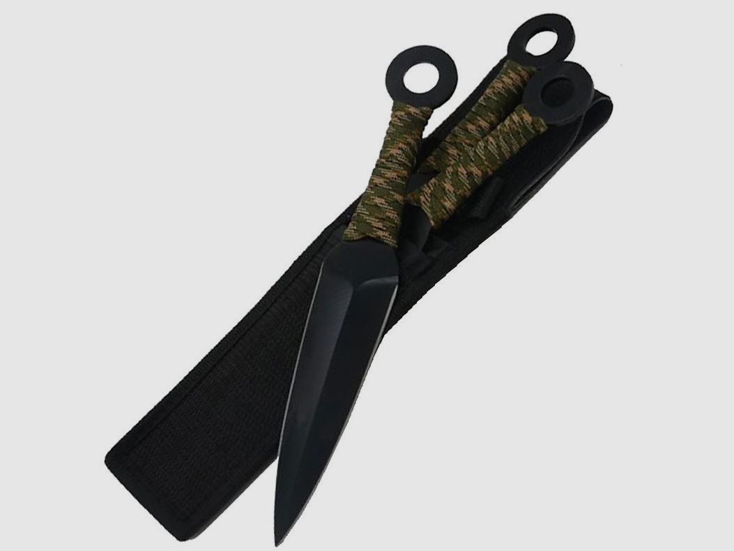 Set di 3 coltelli da lancio Kunai con fodero in nylon