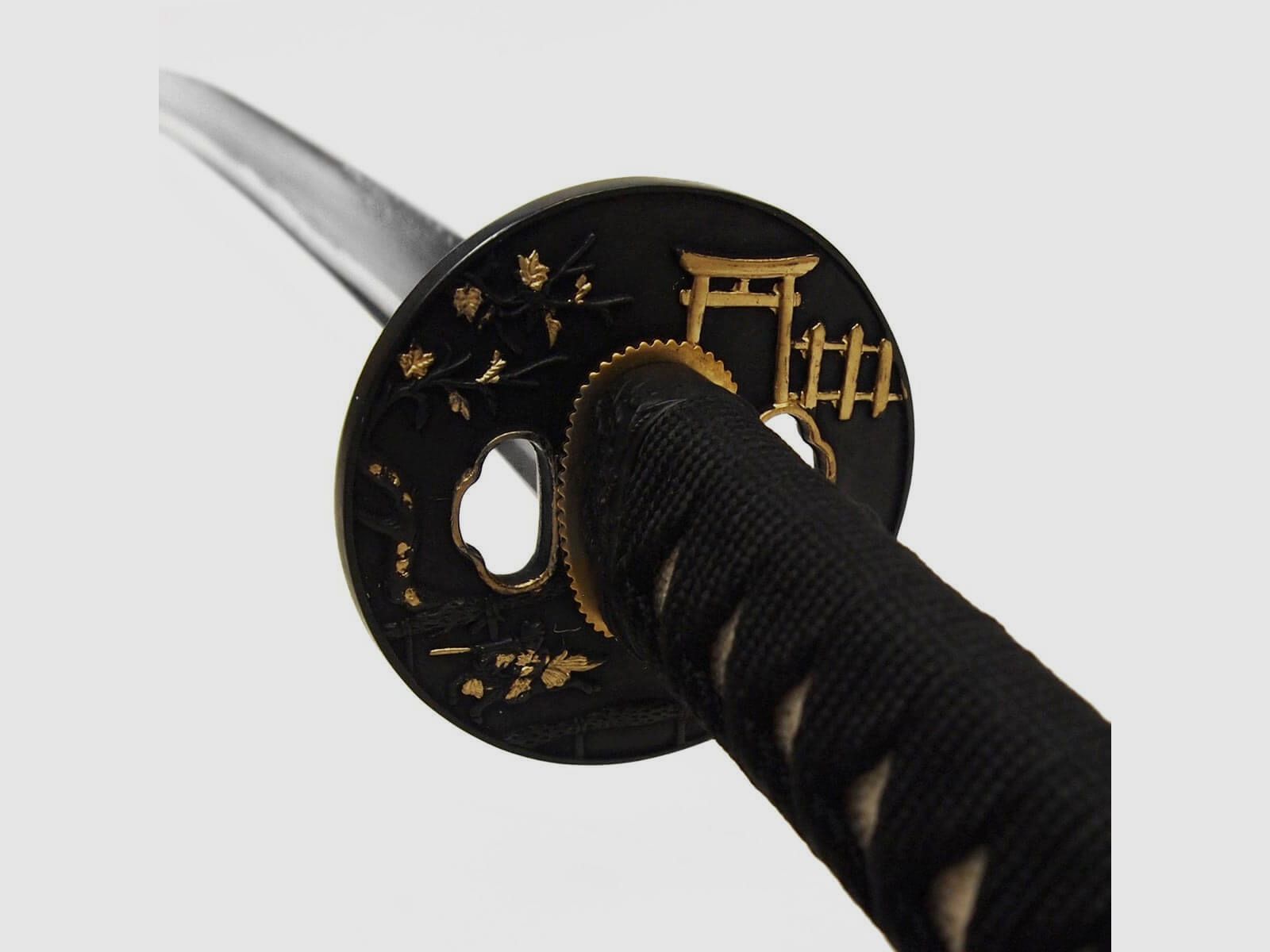 DerShogun Schwarzes Katana Samuraischwert - Damaszener Stahl