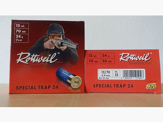 250 Schuß Rottweil Special Trap 24 12/70 24 gr Schrotpatronen	 Rottweil Special Trap 24 12/70 24 gr Schrotpatronen Blei