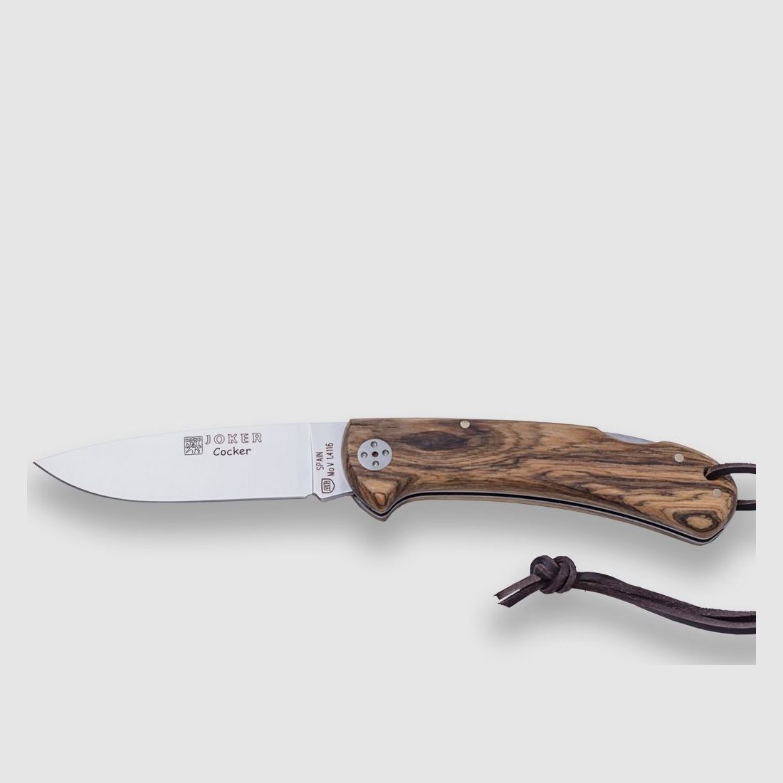 NAVAJA DE CAZA JOKER COCKER HOJA ACERO INOX MOVA 9 CM Y CACHAS EN MADERA DE BOCOTE
