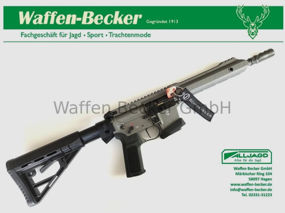 Schmeisser (Waffen Schumacher) AR15-9 S4F Sport Dynamic PCC Kal. 9mm Luger 10,5" grijs + Falke "C" Red-Dot