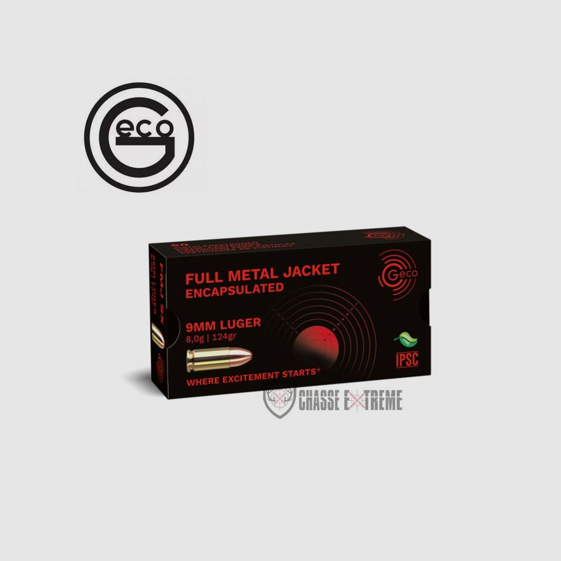 50 Patronen GECO Kal. 9mm LUGER 124gr FMJ SINTOX