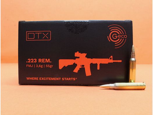 GECO Patrone .223Rem GECO 55grs FMJ DTX (2423805) VE 150 Patronen/ 3,6g Vollmantel Made in Germany!