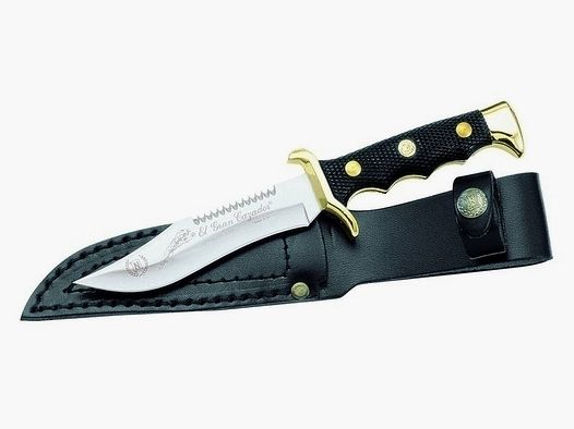 Coltello, lama 11 cm, accessori in ottone, fodero in pelle