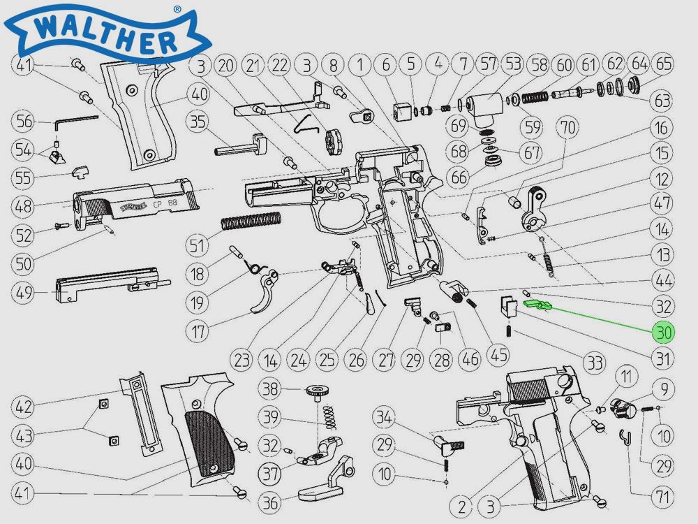 Verriegelungshebel fĂĽr CO2 Pistole Walther CP88, Ersatzteil