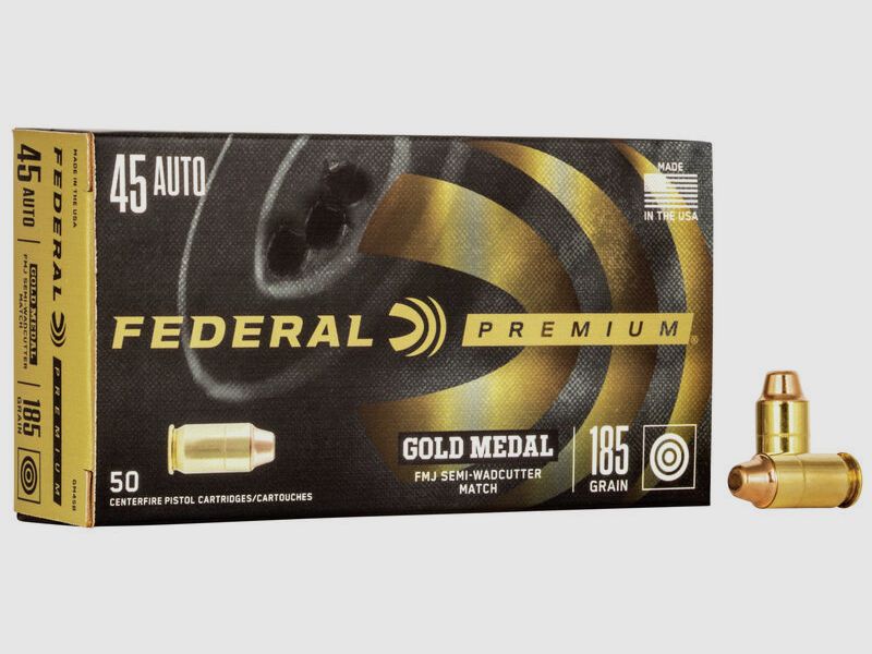 Federal Premium Gold Medal .45 ACP 185GR FMJ SWC 50 cartridges
