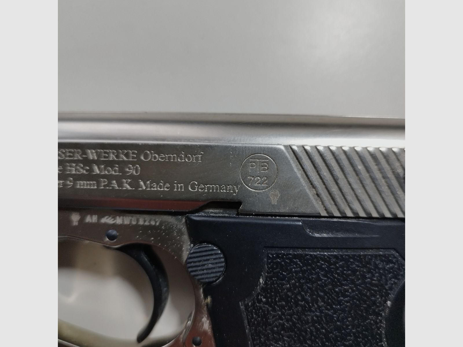 Mauser blank firing pistol HSc Mod. 90 nickel-plated caliber 9 mm P.A.K. Rare PTB