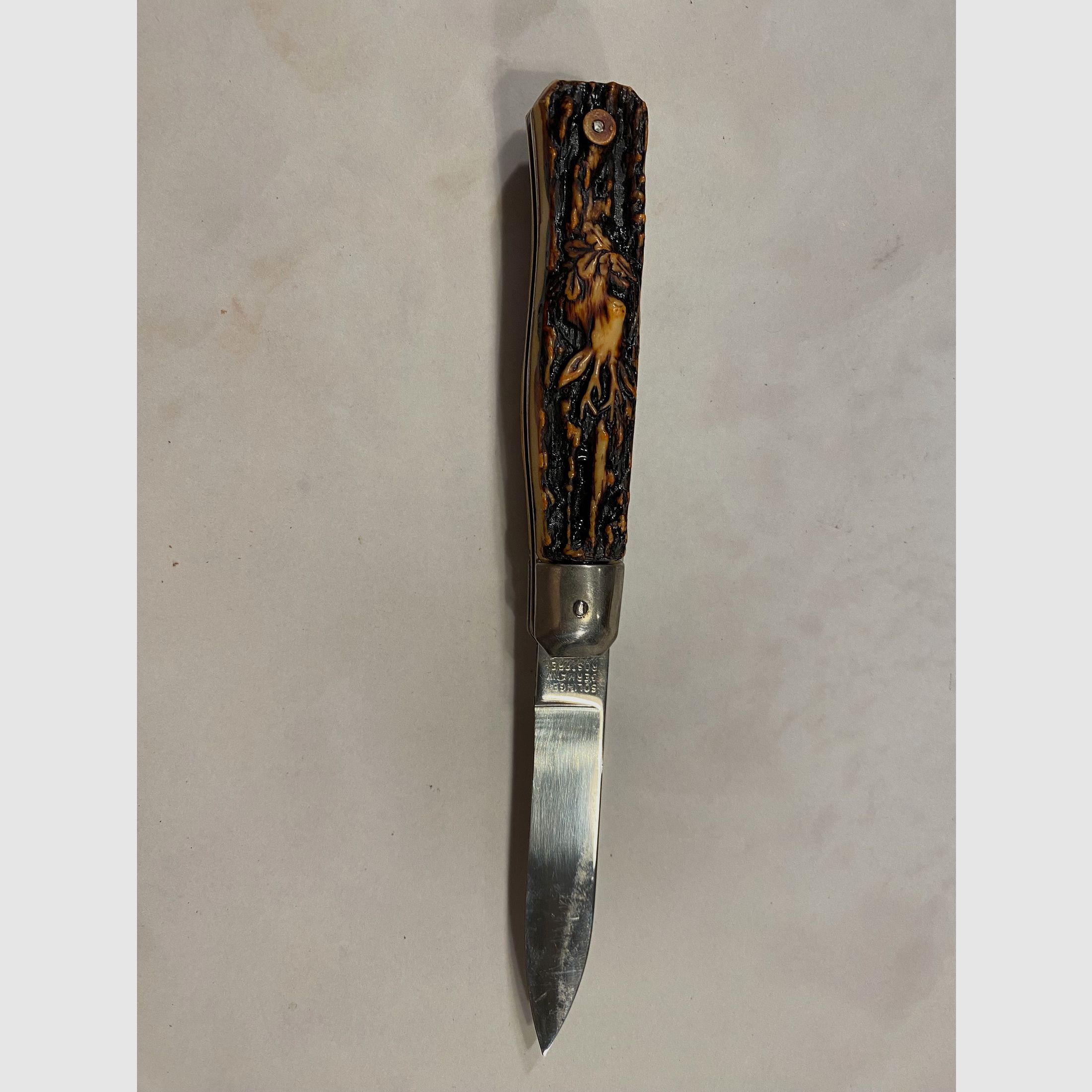 Klasyczny nóż myśliwski – uchwyt z poroża jelenia – ostrze z Solingen – vintage