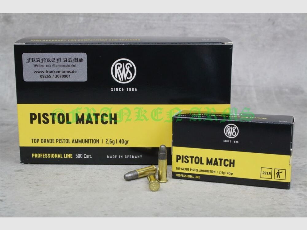 RWS Pistol Match .22 l.r. 40gr. 2,6g 50 Stück Staffelpreise