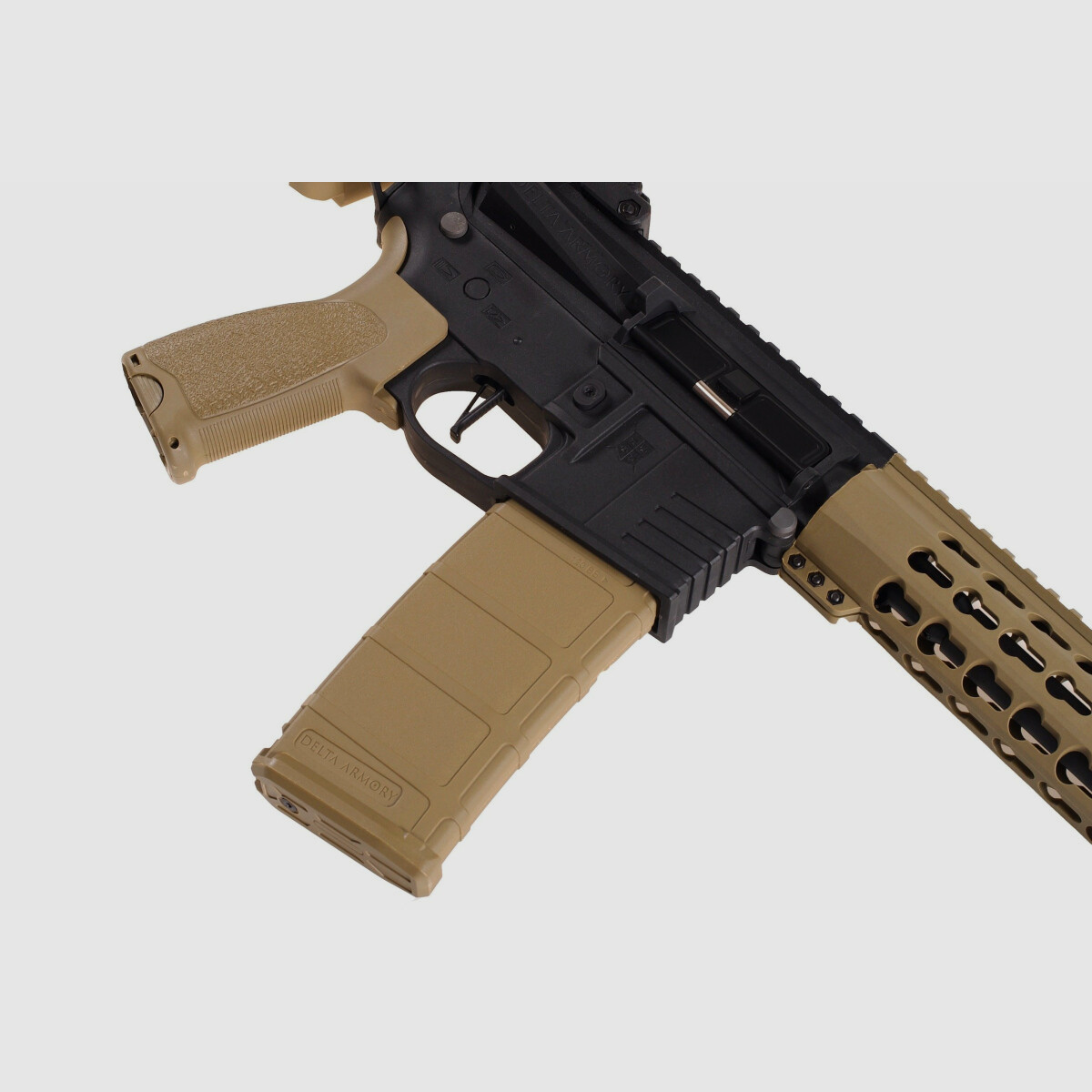 AR15 KeyMod 10 Zoll CHARLIE TAN/SCHWARZ S-AEG Softair Gewehr Frei ab 18 Jahren | Delta Armory Kopie