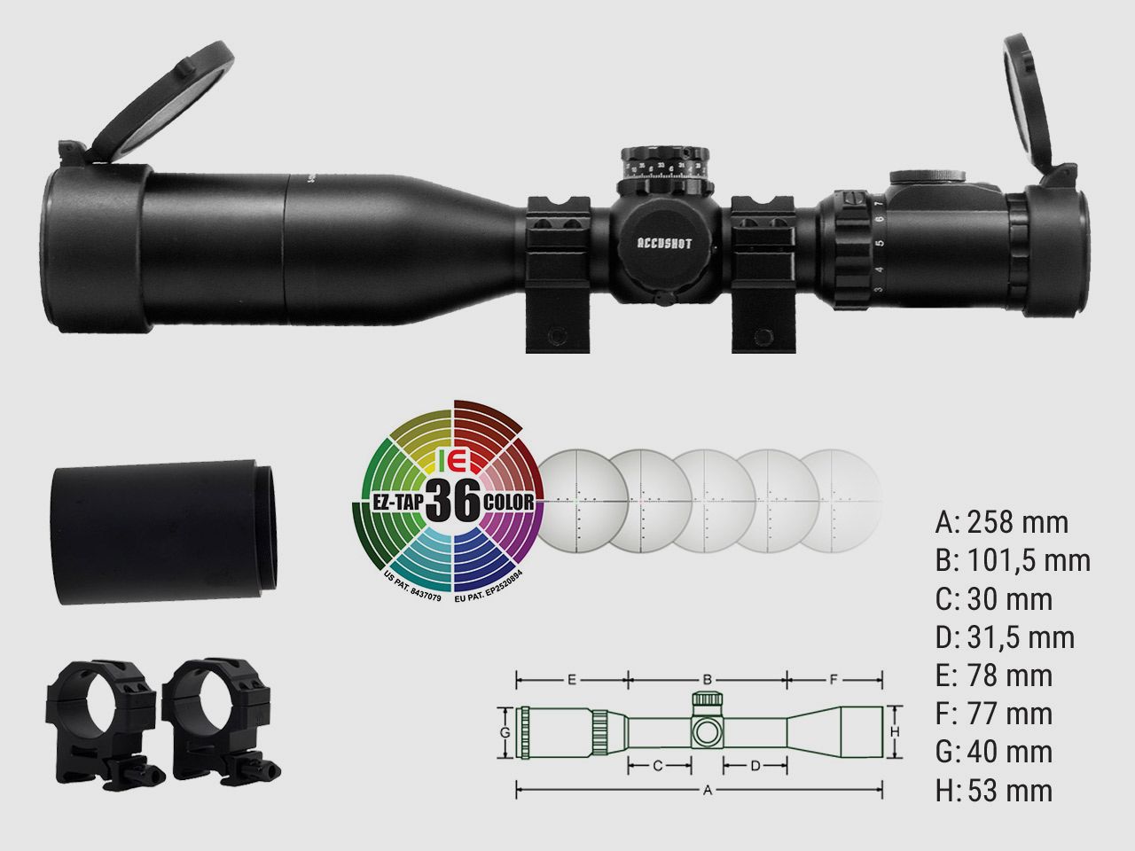 Zielfernrohr UTG Accushot OP3 3-12x44 UMOA Absehen beleuchtet 30 mm Tubus Seitenfokus inklusive Weaver-, Picatinny-Ringmontagen