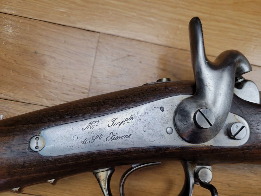 Wspaniała karabina Grenadierów Gwardii Model 1854 – wspaniała lufa – piękne oznaczenia i stemple – 1. rok produkcji Saint-Étienne – jeden z 7000 ocalałych nie skróconych (w inwentarzu z 1863!) – TBE +, zdjęcie 4 z 28