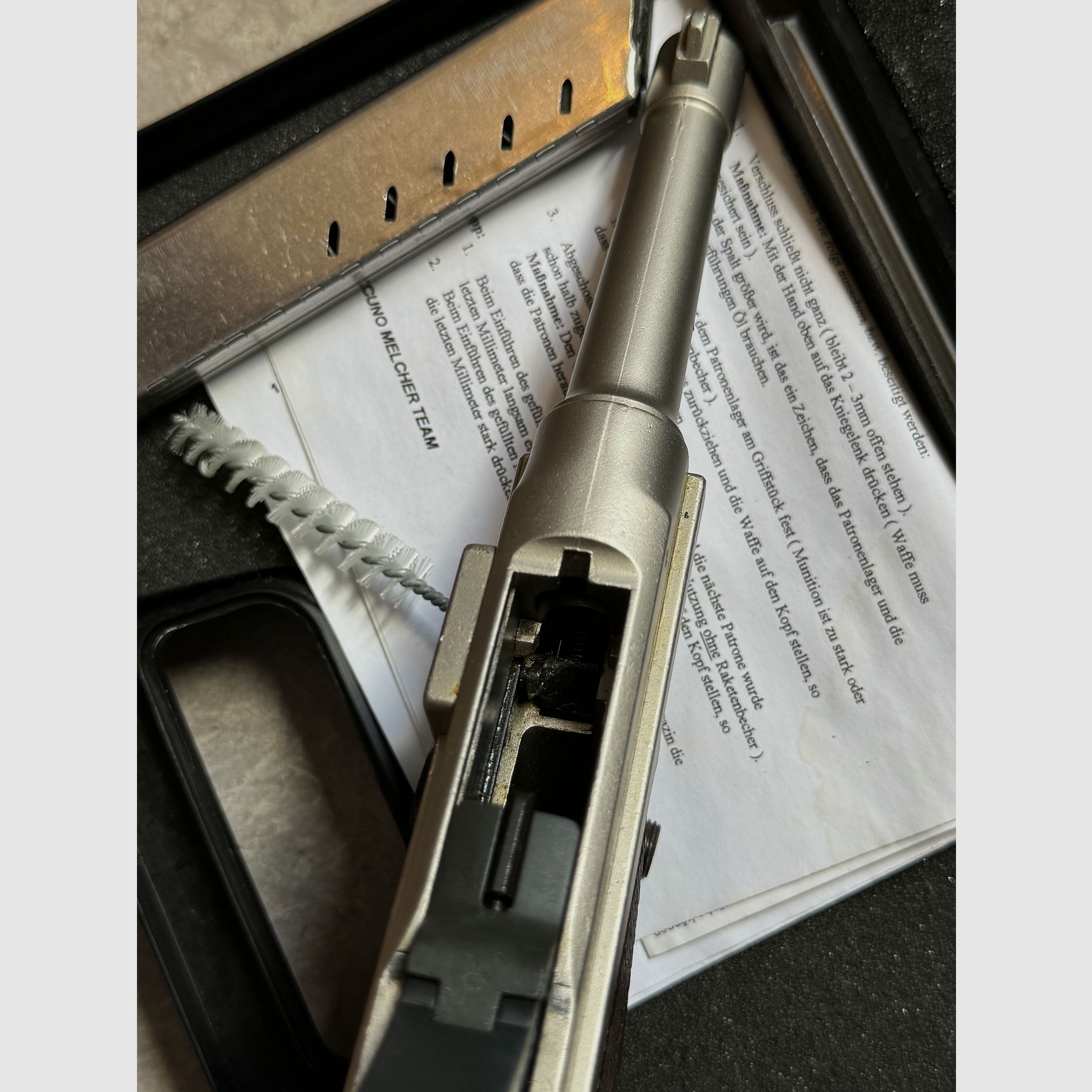 Rzadka ME P08 Luger pistolet alarmowy 9 mm P.A.K. w kolorze srebrnym