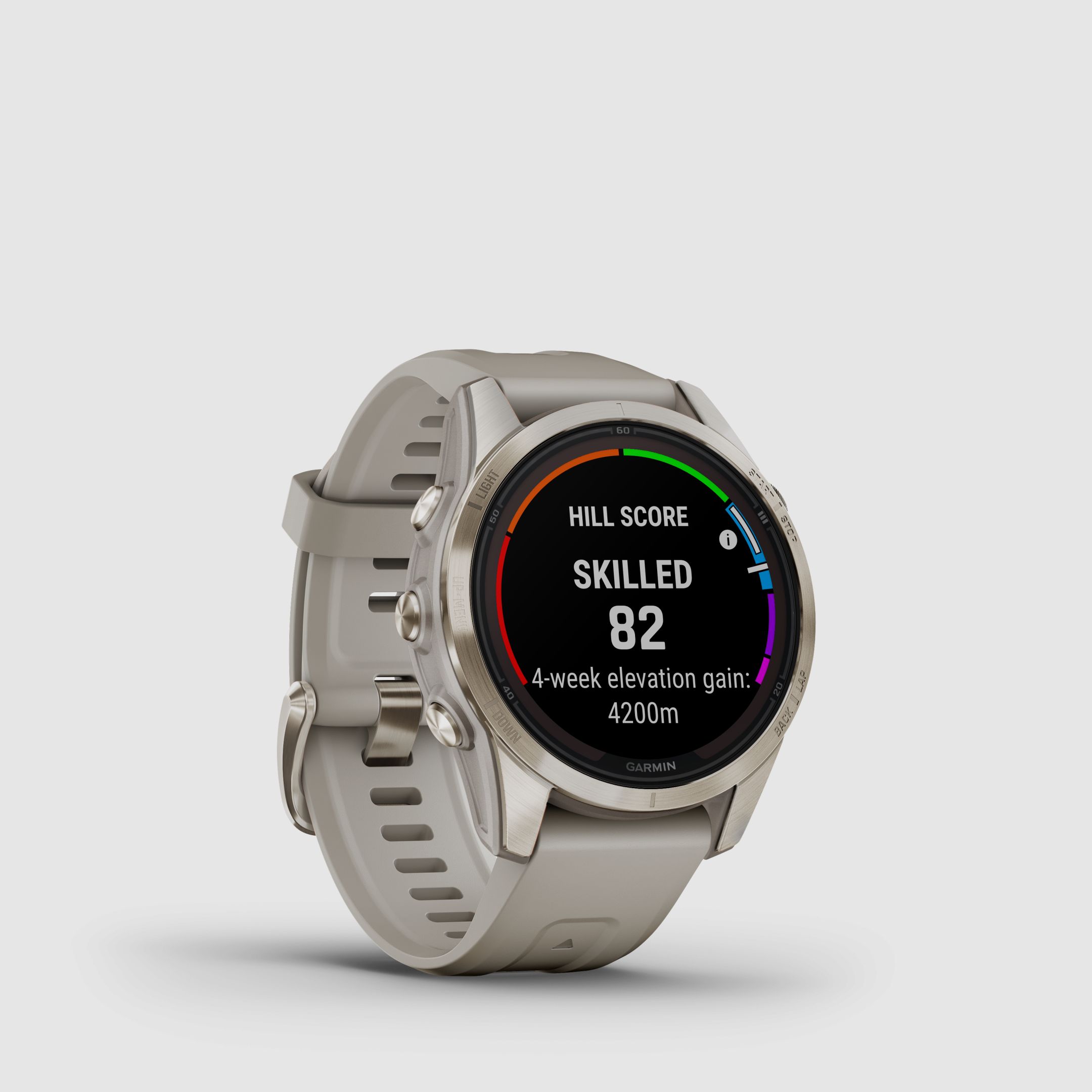 Garmin fēnix® 7S Pro – Sapphire Solar Edition, Beige/Oro chiaro con cinturino in silicone QuickFit® da 20 mm