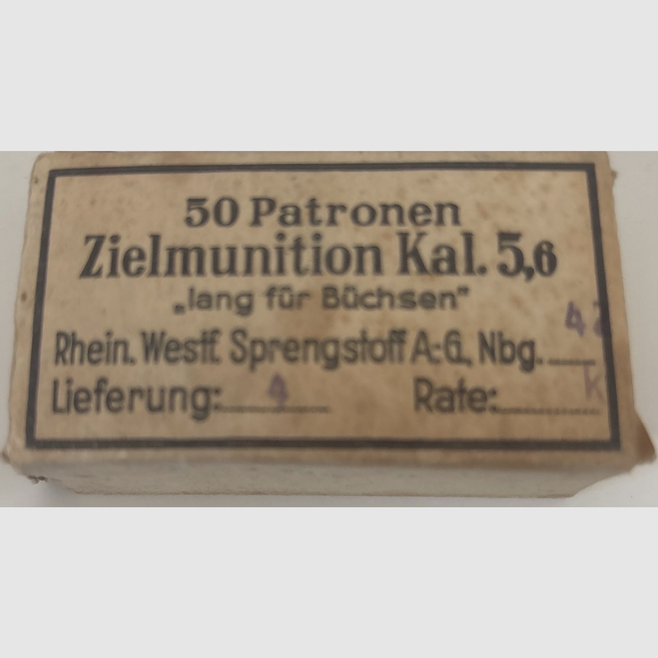 Oude RWS doelmunitie Kal.5,6 lang (.22lfb) - ca.1946 - 50 patronen - verzamelobject, afbeelding 1 van 4
