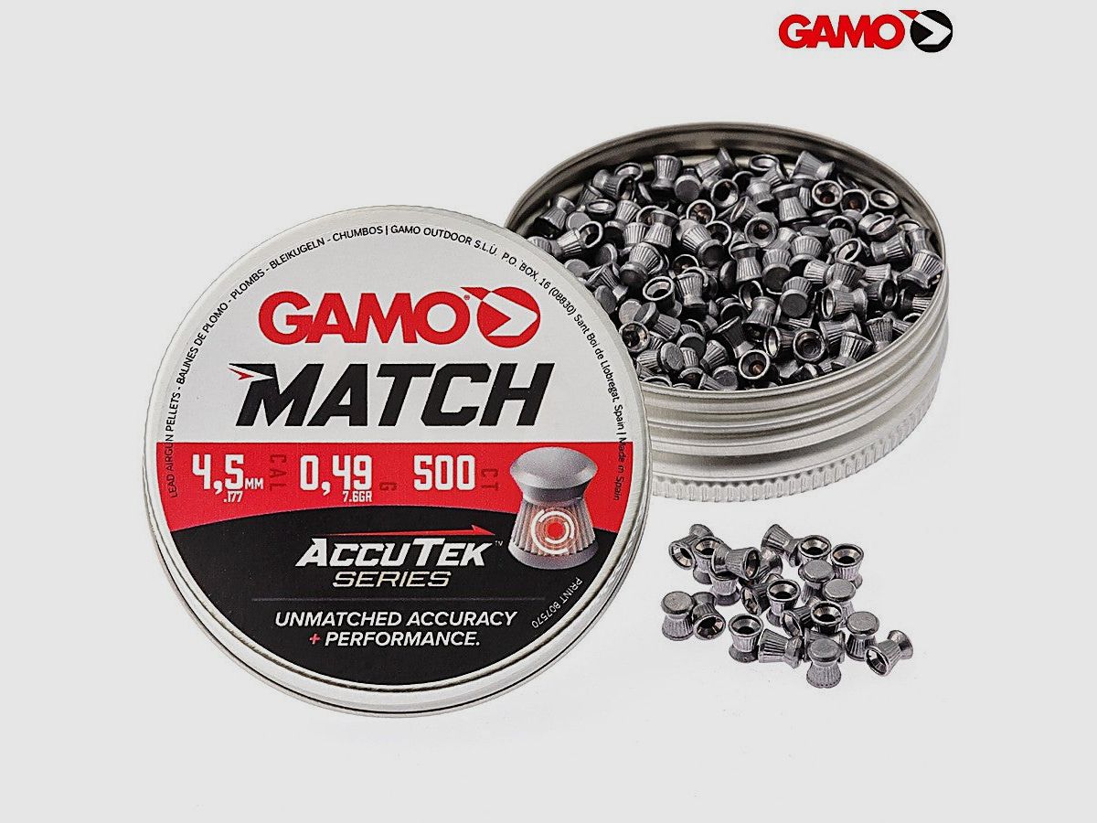 Gamo Luftdruckmunition Match 4,5 mm 500 Stück, Accutec