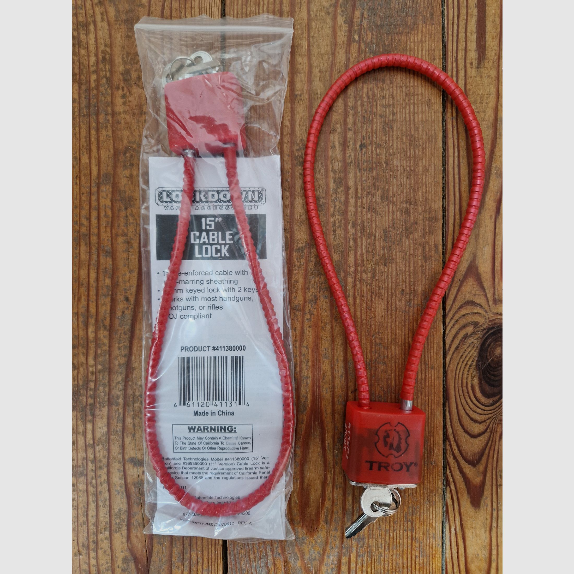 Candado de cable de acero, Lockdown, Troy, 15" NUEVO