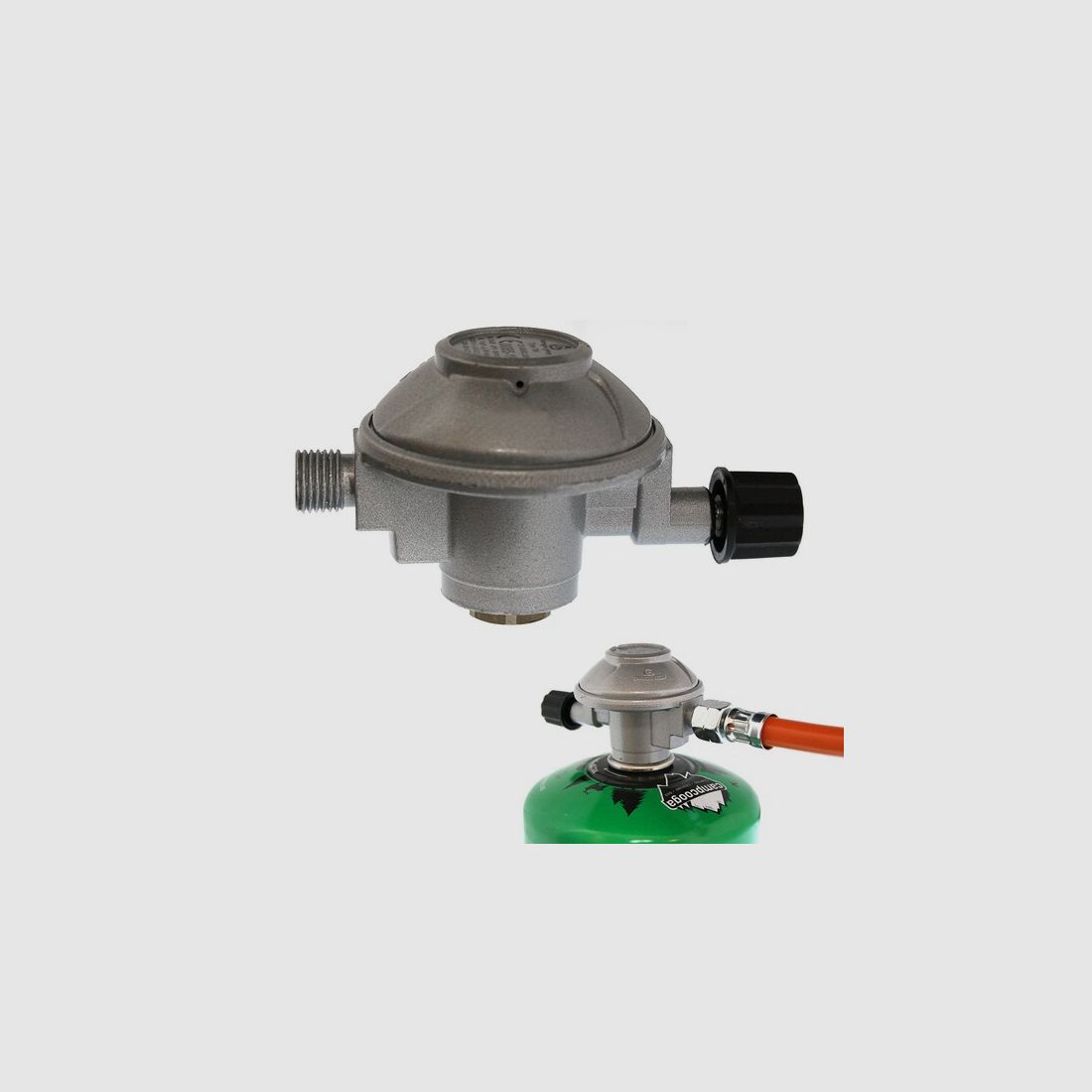 Kartuschenregler für Druckdosen mit Schraubgewinde 450g-500g ( 50 mbar ) mit 1/4 Zoll Schraubgewinde