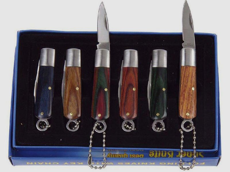 Juego de 6 mini cuchillos de bolsillo con llavero