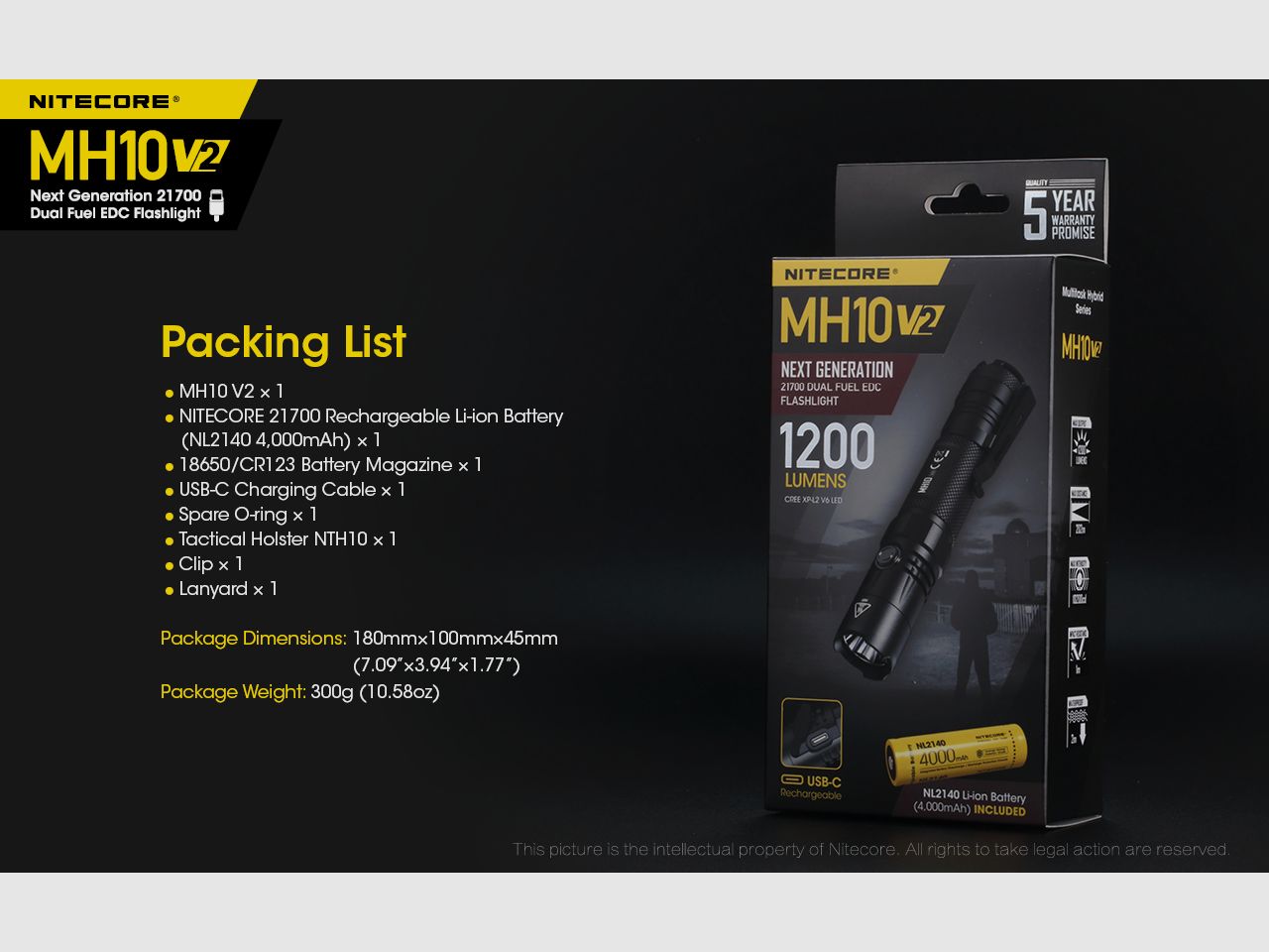 Nitecore MH10 V2 Tactical Rechargeable LED Flashlight, image 27 of 27