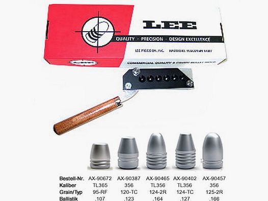 LEE 6-fach Kokille für Kurzwaffen Kaliber 9 mm - NEU -.356/95gr AX-906