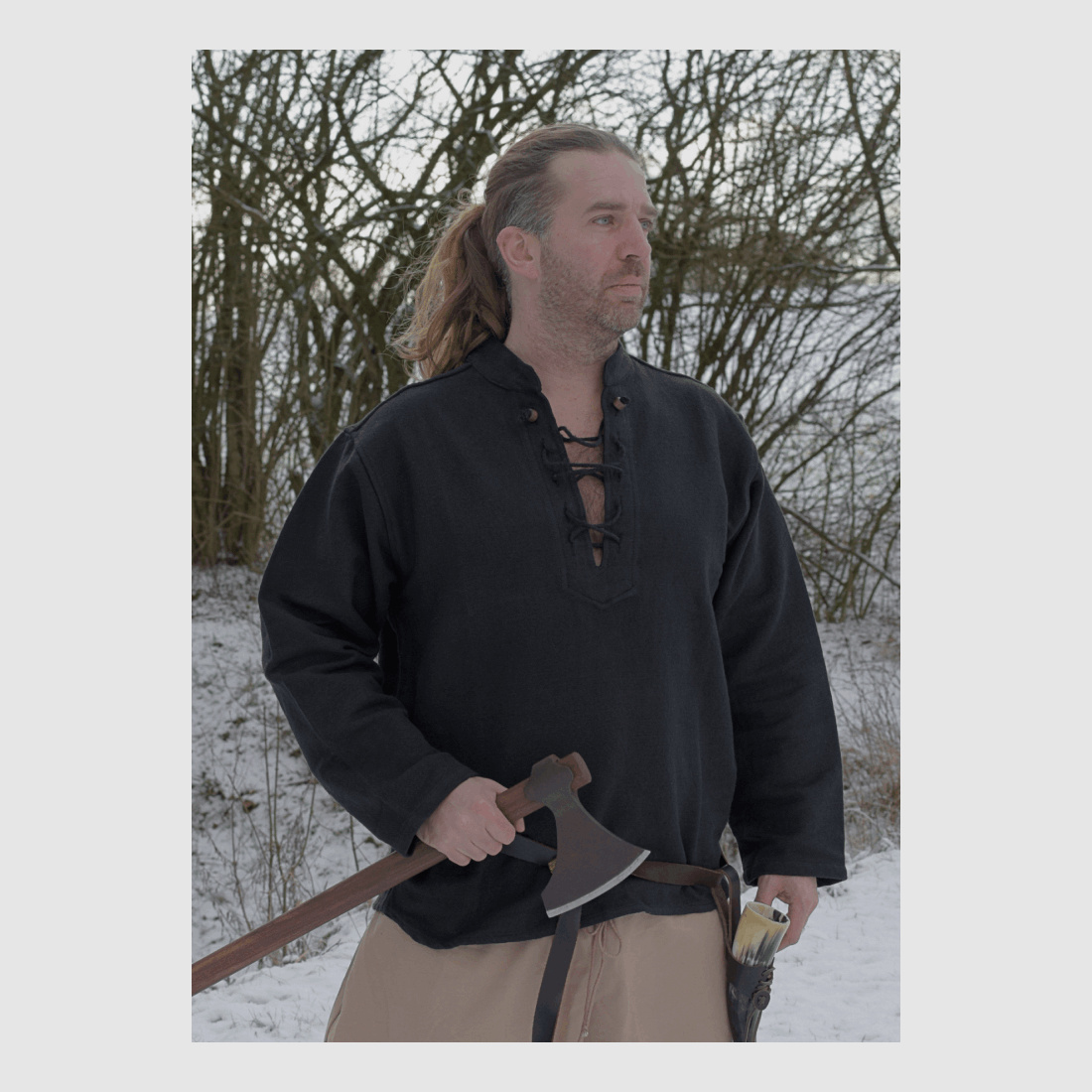 Heavy medieval shirt, laced, handwoven black