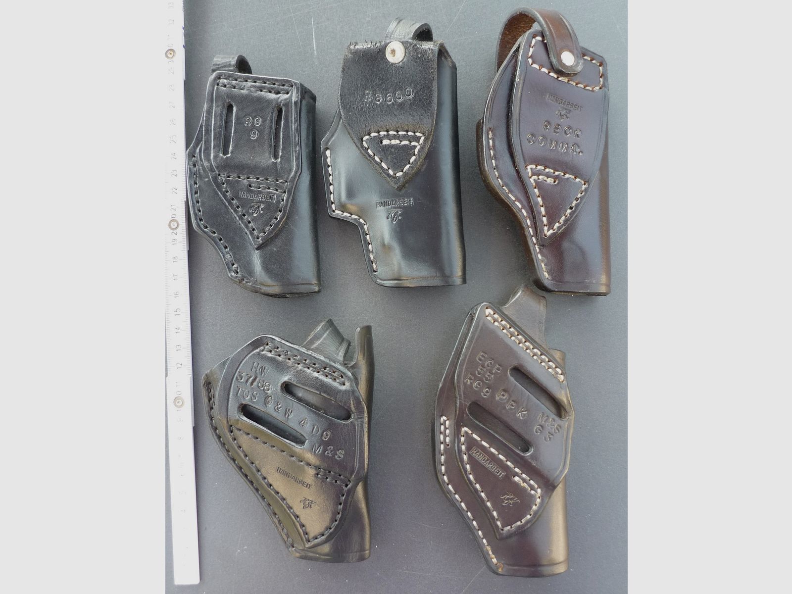 HKDesign Holster  Art. Nr.  002 : Einfachholster mit Sicherheitsriemen   -  für: RG9, RG600, Reck Comma., HW37/88, TGS,S&W419,M&S.EGP55, RG9,PPK,  M&SG3  -  für Linkshänder