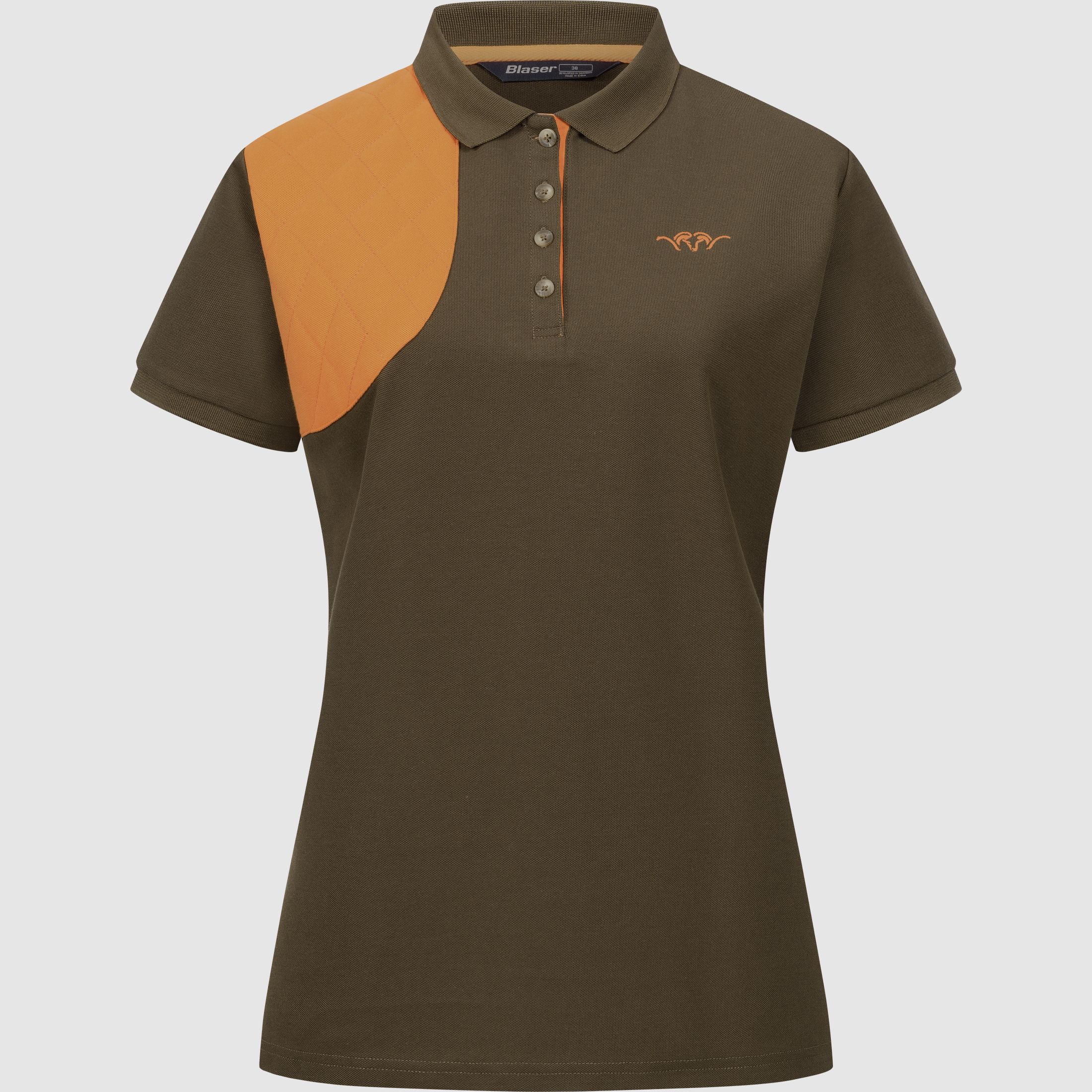 Dames Polo Shirt Shooting Patch Donkerbruin/Oranje Donkerbruin/Oranje 44