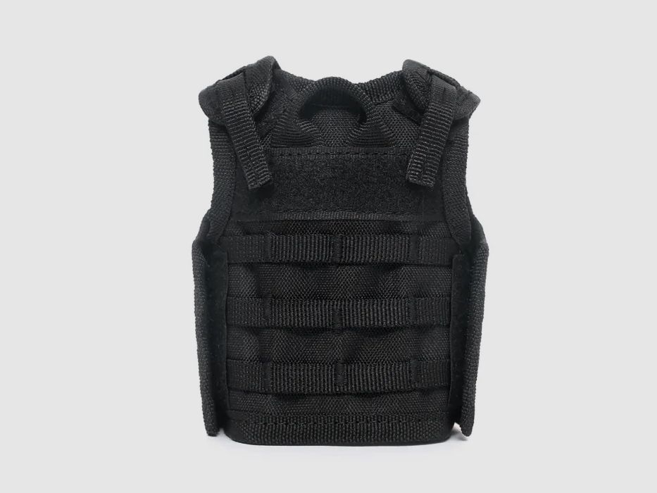 Mini tactical vest with front pockets for beer bottle / wine bottle / thermos bottle - black