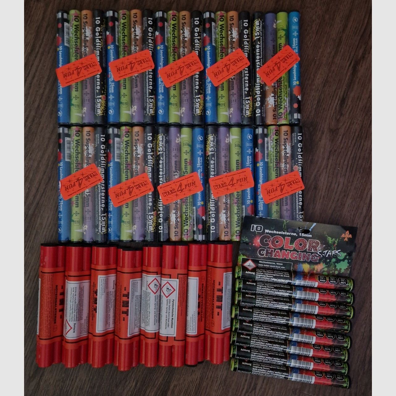 Verschiedene ABA Leuchtsterne Signalsterne für Silvester Schreckschuss Pyro 15mm