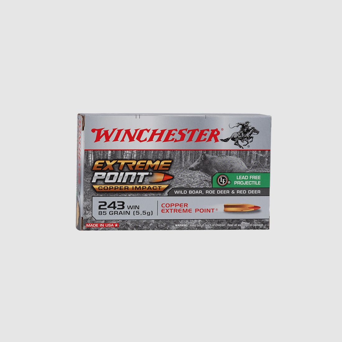 Winchester .243Win Xtreme Point Copper Im 5,51g/80grs Büchsenpatronen Bleifrei