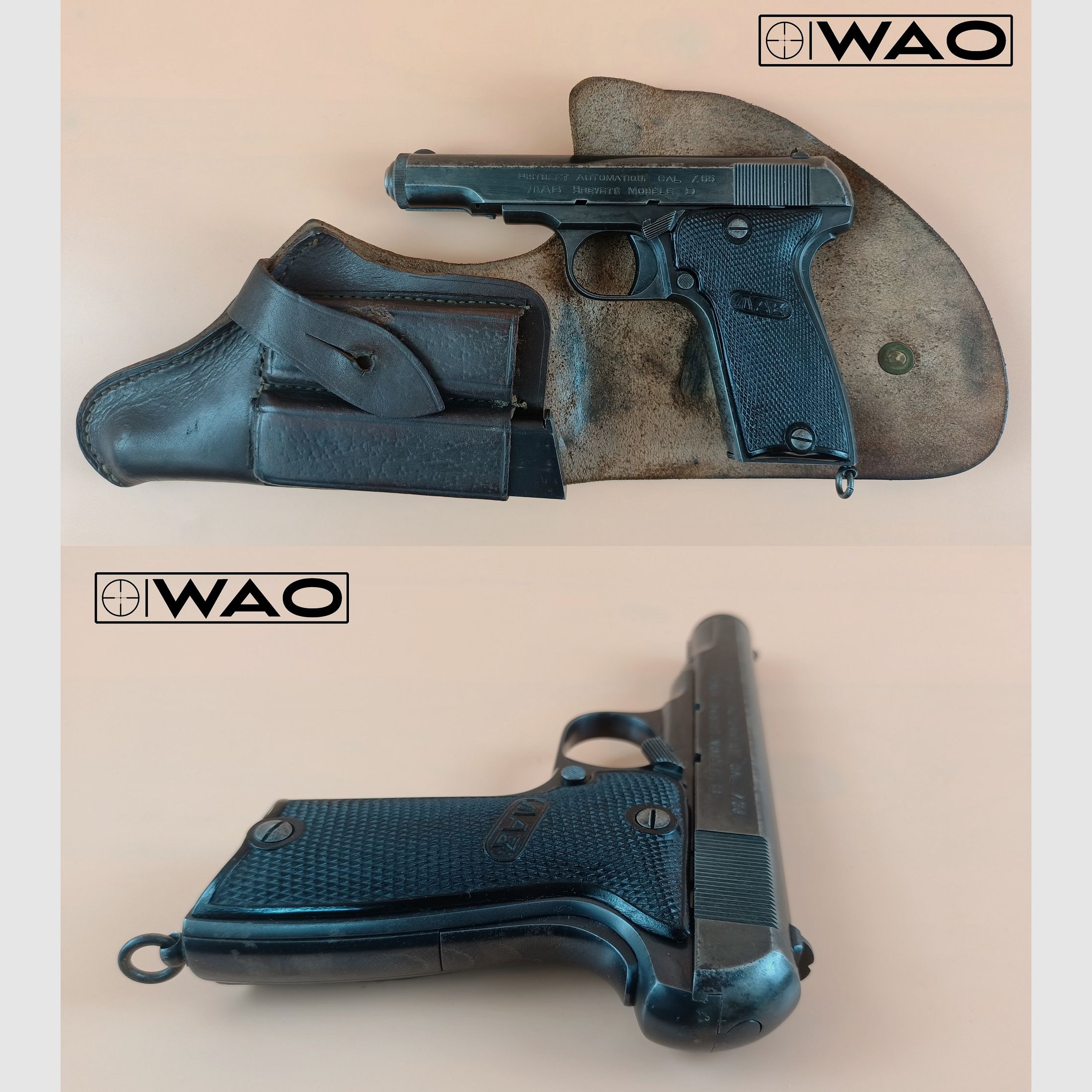 Zestaw MAB Mod. D, kal. 7,65mm Browning z kaburą i 2. magazynkiem