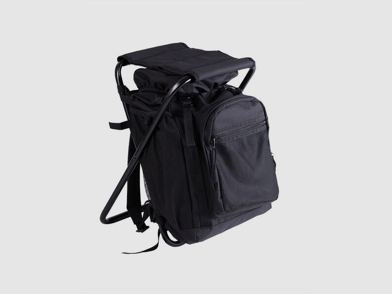 Ansitz Rucksack m. Klapphocker Schwarz 20 Liter – Angelhocker Angler