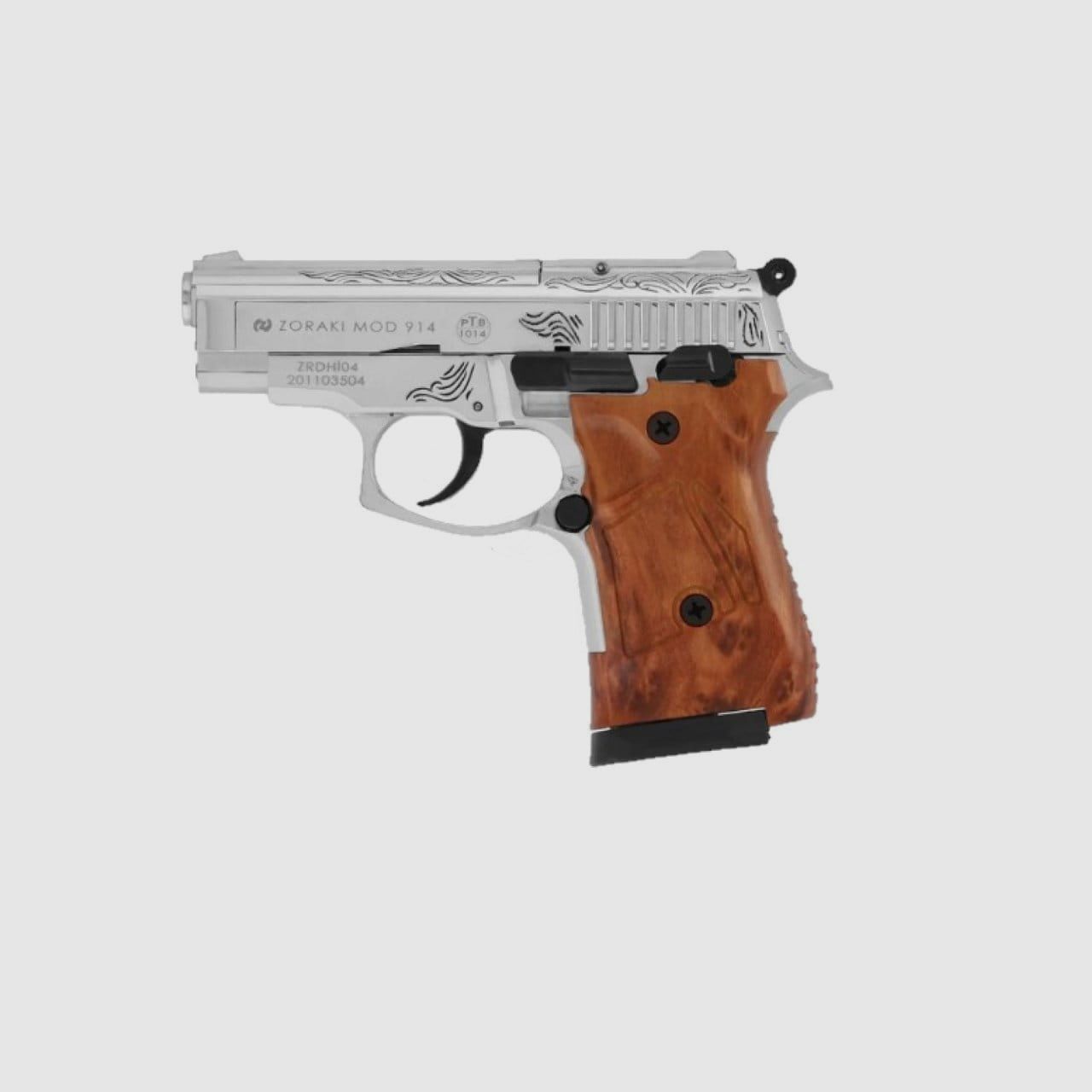 Zoraki 914-P Chrome Engraved Blank Firing Pistol 9 mm P.A.K.