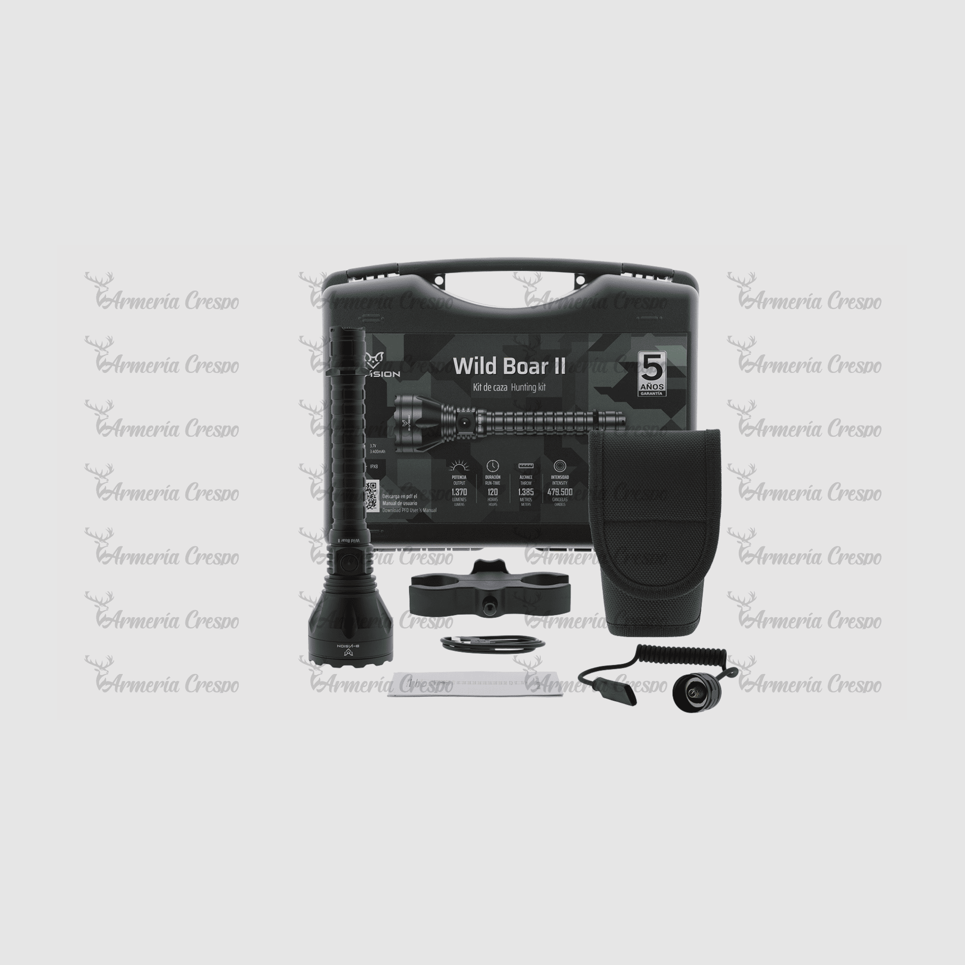LED Flashlight Wild Boar II 1350 Lumens with Hunting Kit B-Vision, image 1 of 3