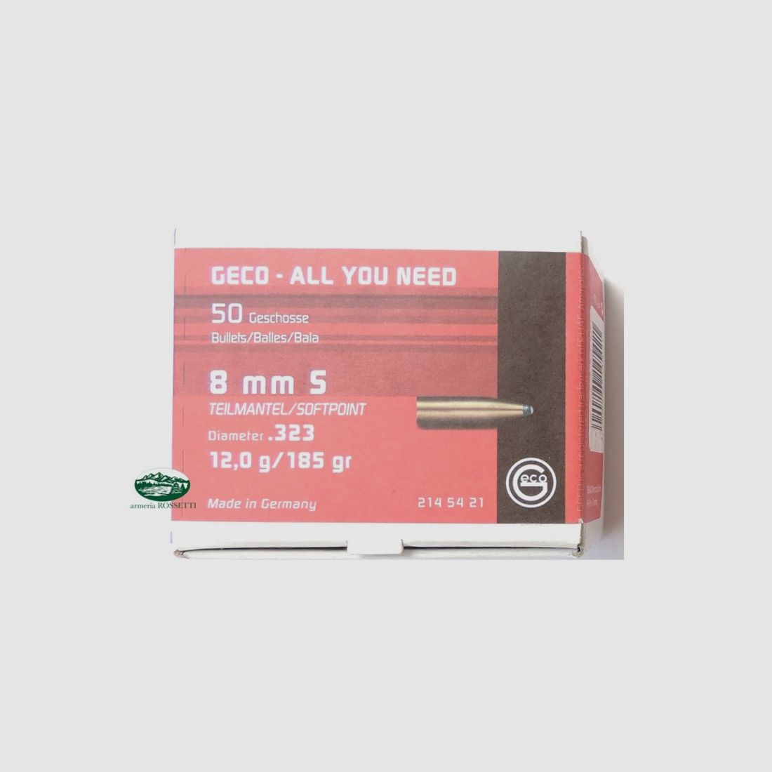 GECO palle TEILMANTEL cal.8 mm gr.185 Conf. 50 Pz. 2145421