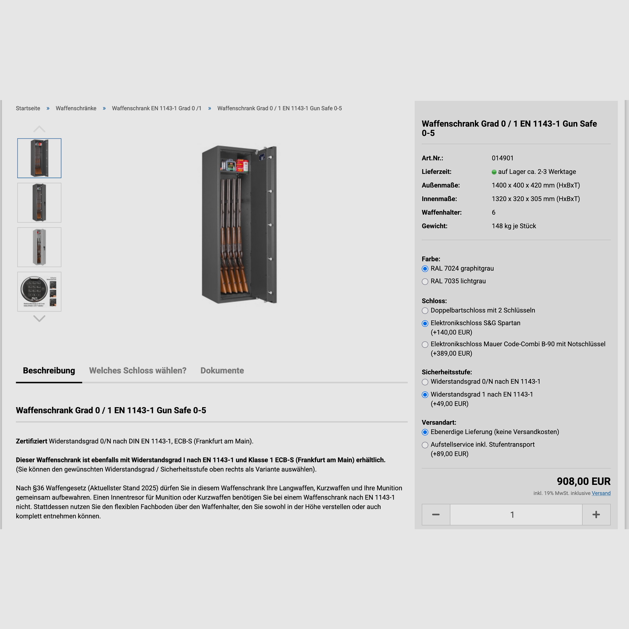 Eisenbach Armoire à fusils Grade 1 serrure électronique EN 1143-1 NEUF