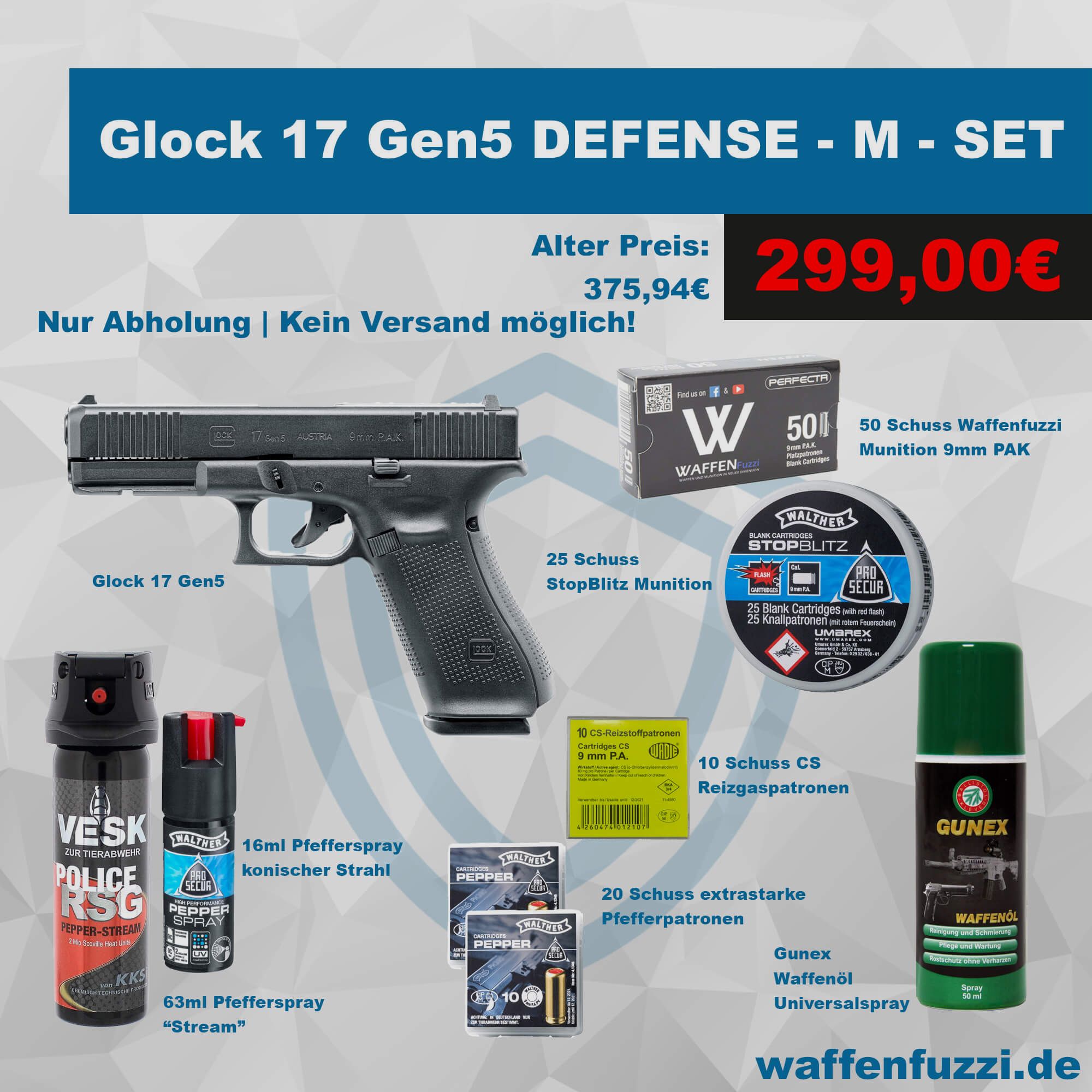 Glock 17 Gen5 Pistolet Blankowy Zestaw Ochronny "M" Kaliber 9mm PAK