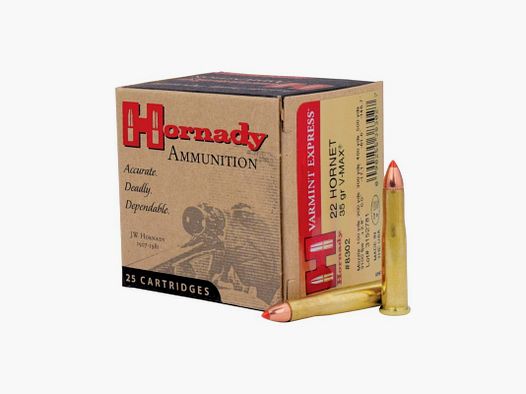 PACKUNG MIT 25 PATRONEN HORNADY 22 HORNET 35 GR V-MAX 8302