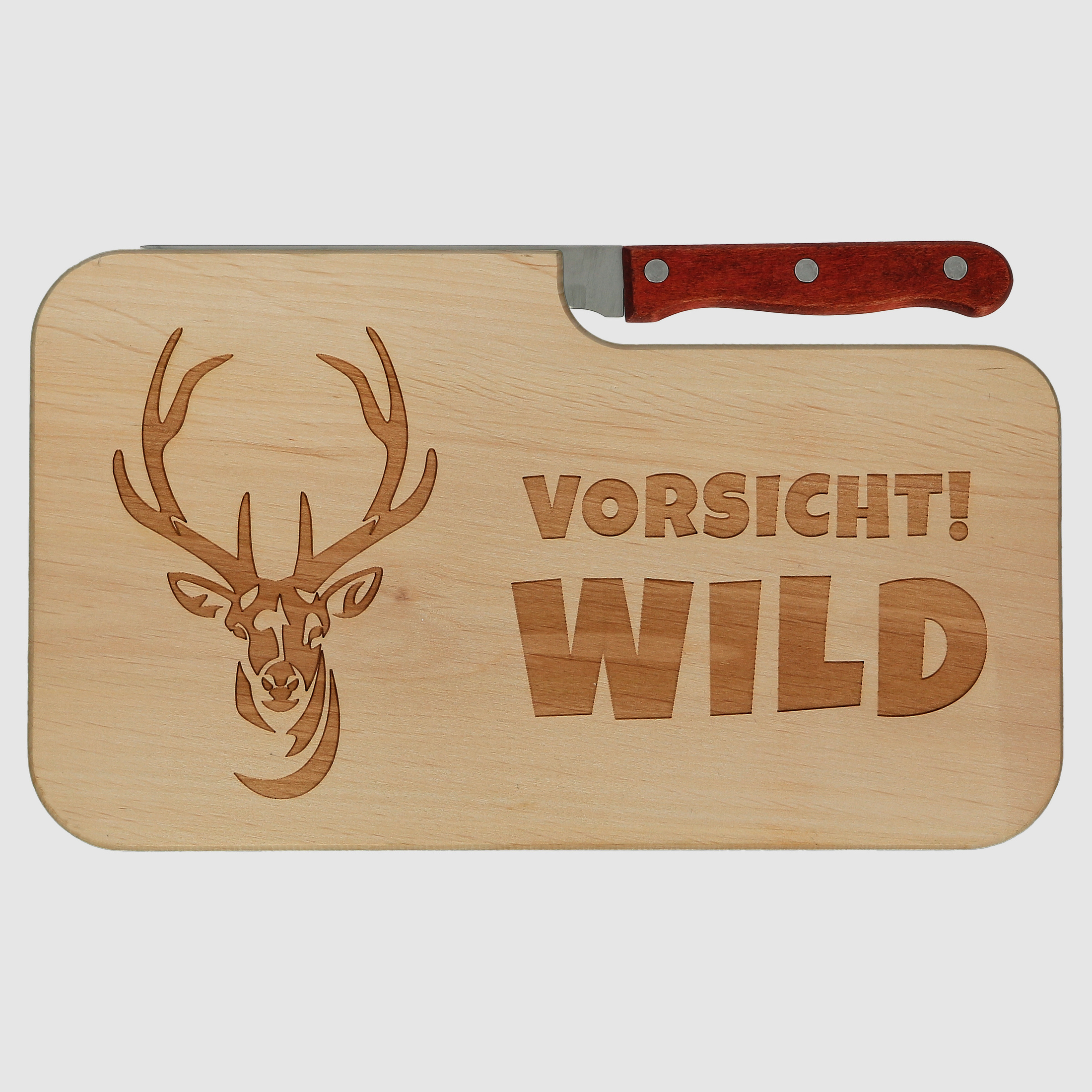 Spruchreif Frhstcksbrett mit Messer inkl. Gravur "Vorsicht Wild"