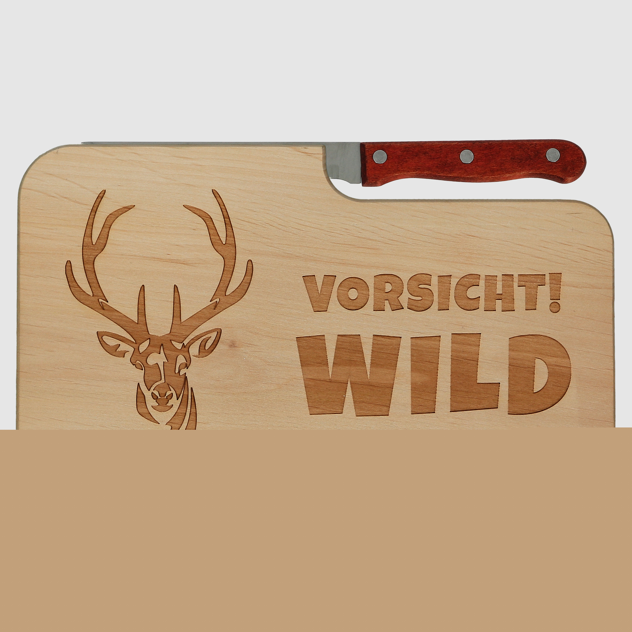 Spruchreif Frhstcksbrett mit Messer inkl. Gravur "Vorsicht Wild"