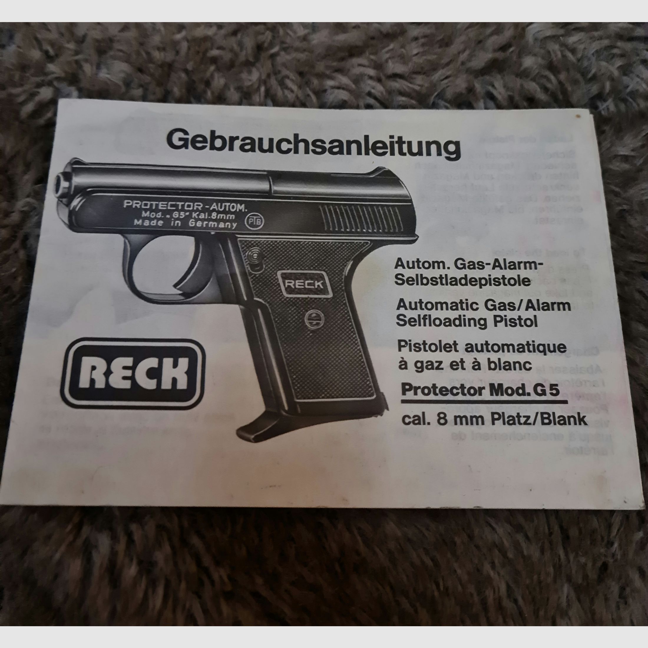 Gebruiksaanwijzing voor Reck Protector Mod.G5