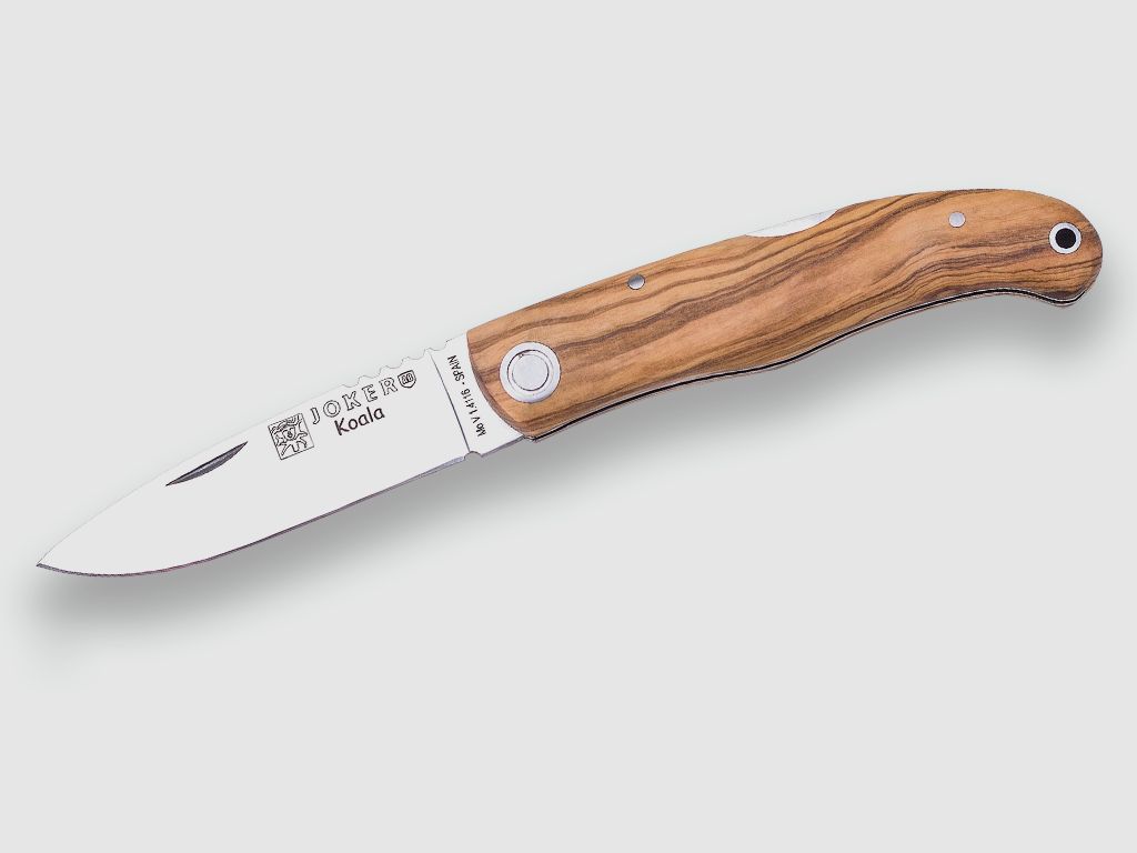Sportmesser Joker Koala, Mova-Stahl 1.4116, Griffschalen aus Olivenholz, Klinge 8 cm, mit Verriegelung.