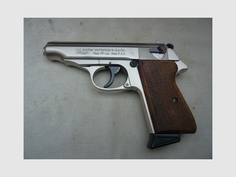 Walther PP pistol cal. 9 mm PAK nickel-plated